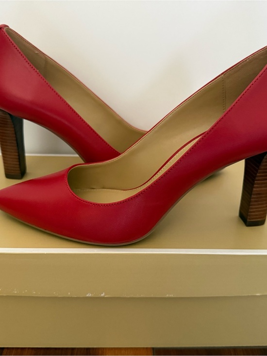 Michael Kors Shoes - Michael Kors Red Leather Pointed Toe Block Heel Pumps